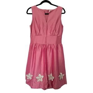 Vintage Y2K (US 8) Silk Fiori Di Zucca Pink Designer Dress Seashell/ Beaded